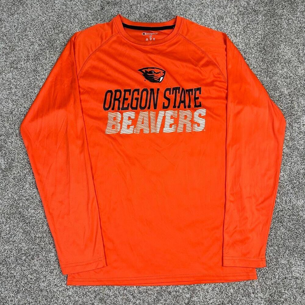 Beavers Oregon State Mens M Shirt Long Sleeve Champion Orange Logo‎ Quick Dry